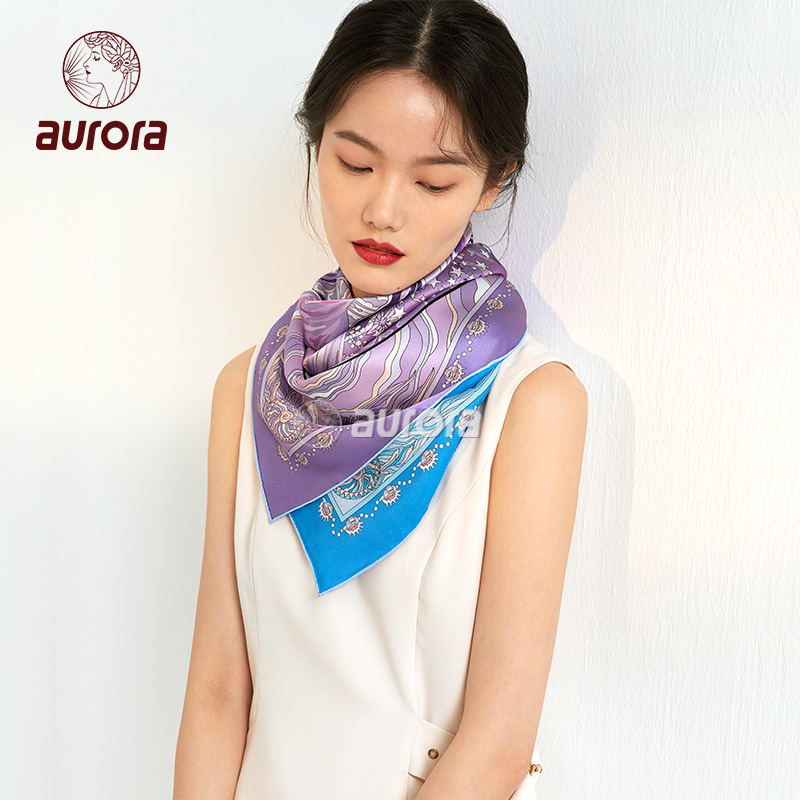 奥罗拉aurora 真丝大方巾 十二星座双面同花异色(水瓶)88*88cm