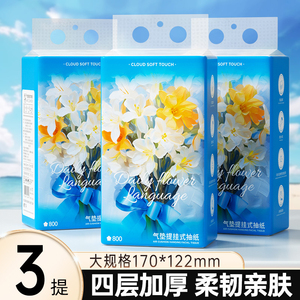 浣馨竹叶情悬挂抽纸4层200抽亲肤抽纸印花卫生纸小提家用实惠装