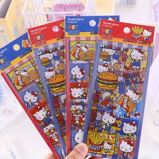 广博正版 饰贴画 三丽鸥PET贴纸凯蒂猫汉堡薯条PET贴纸儿童手机壳贴纸helloKitty可爱卡通滴胶贴纸手帐DIY装