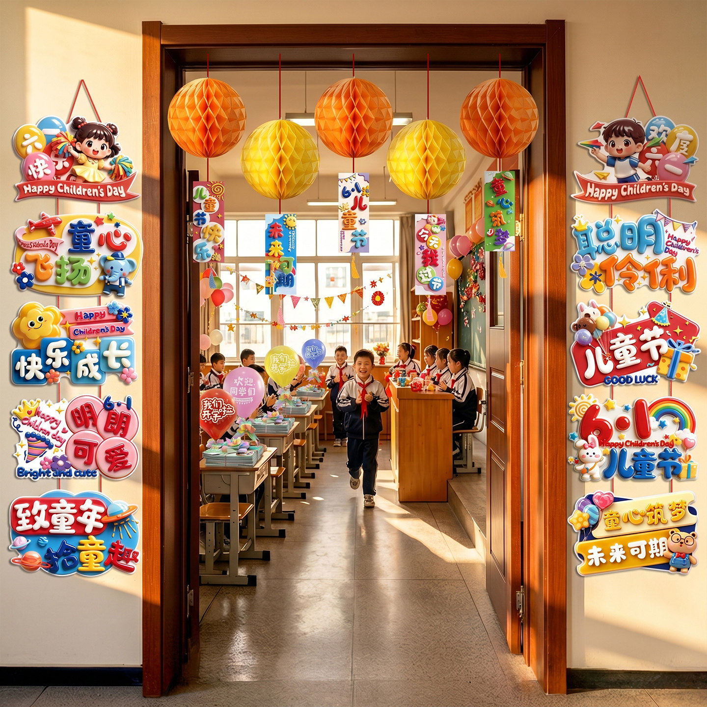 儿童节教室门口装饰门挂六一小学幼儿园学校氛围场景布置横彩挂饰