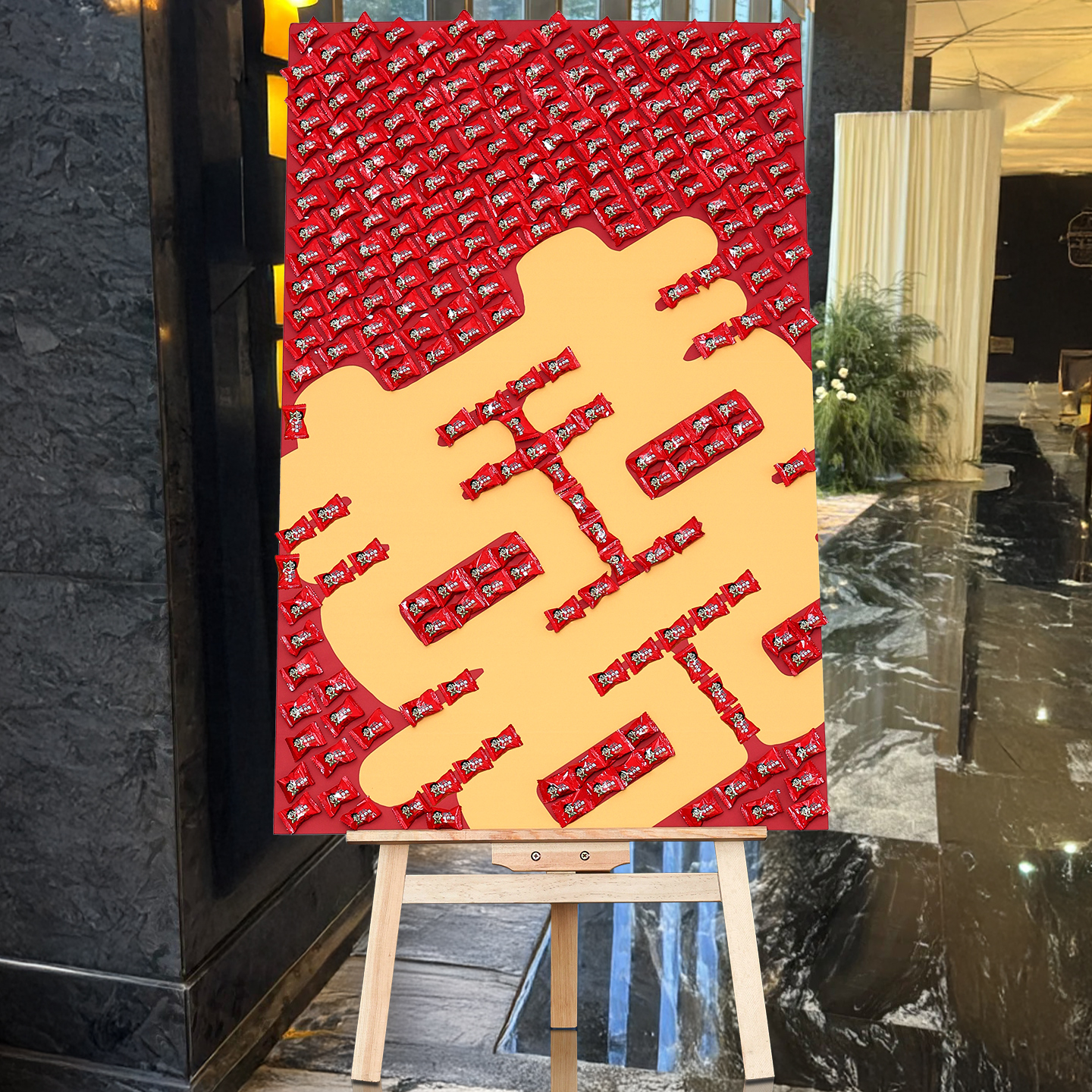 男方结婚礼酒店门口迎宾区布置请你吃喜糖袋kt板女方婚礼氛围装饰