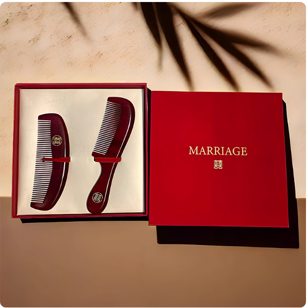 精品红檀木梳一对装【礼盒装】