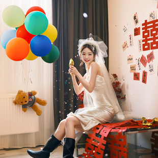 晨袍拍照道具女方摆拍摄氛围感女新娘气球领证结婚礼订婚背景布置