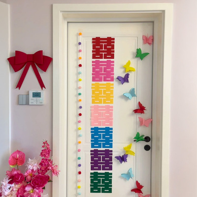 结婚礼入户门上多巴胺喜字婚房