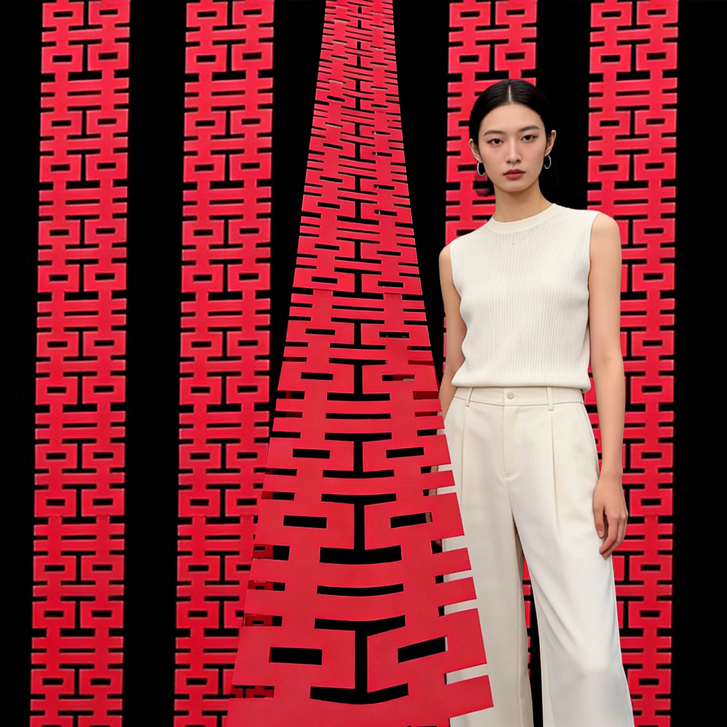 结婚房布置高级红色长条喜字装饰图片