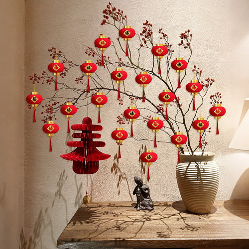 2026马年植绒福字灯笼盆栽挂饰