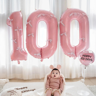 女宝宝100天满月百天百日宴装饰拍照道具场景布置婴儿30数字气球