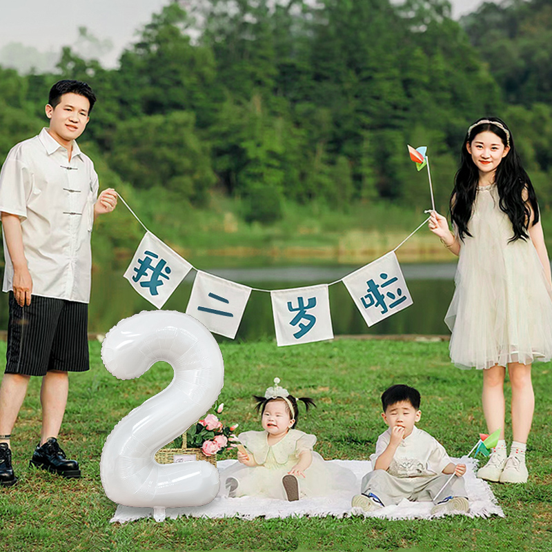 2周岁生日布置装饰横幅女男宝宝百天户外1岁拍照道具数字气球派对