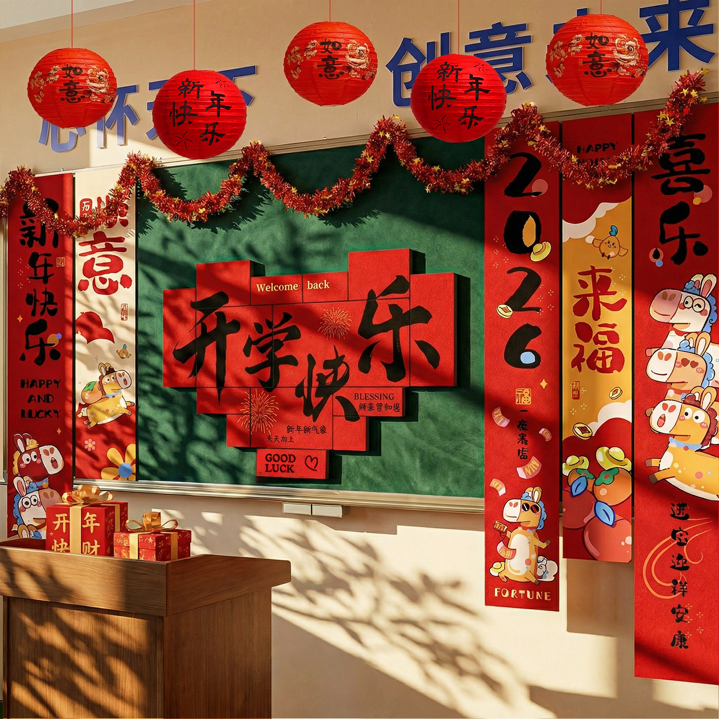 开学场景布置仪式感小学幼儿园教室黑板班级马年氛围装饰