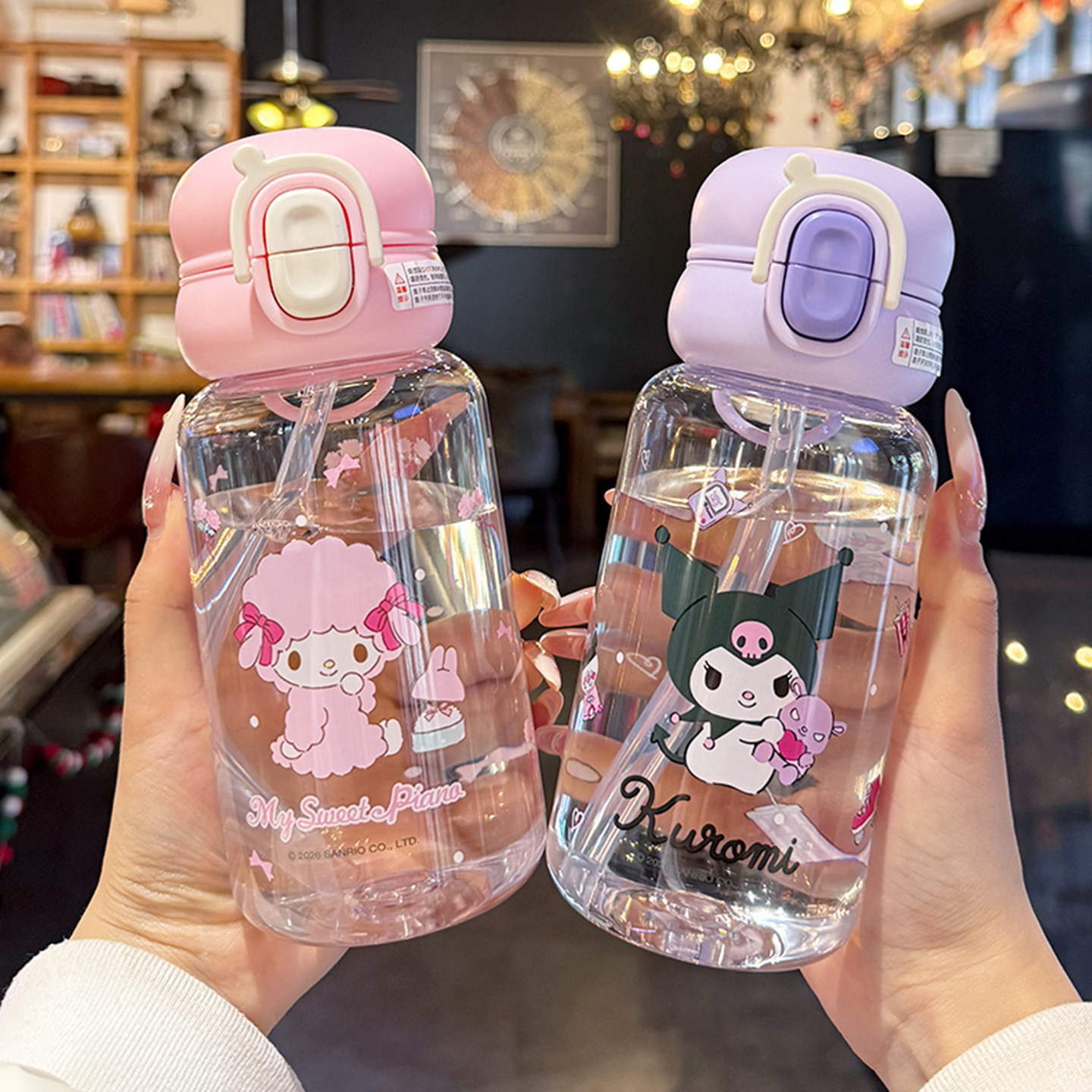 三丽鸥库洛米儿童水杯女孩新2025双饮吸管水杯小学生上学专用杯子,餐饮具,随手杯,淘宝优惠券,粉丝福利购,淘宝优惠卷