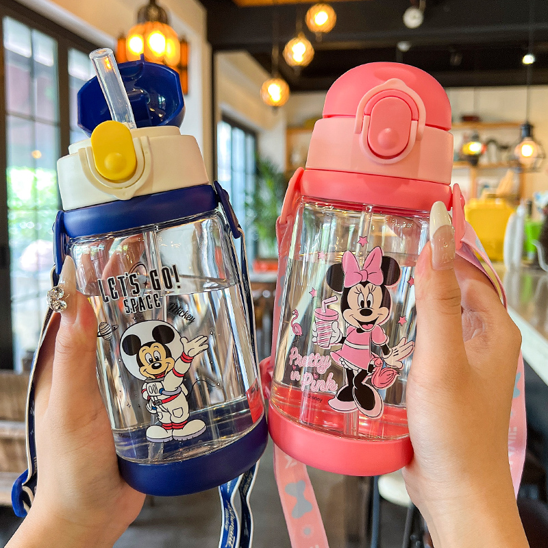 迪士尼儿童水杯男孩夏季幼儿园吸管杯子女小学生上学专用便携水壶