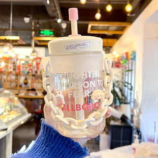 玻璃杯水杯女生夏季高颜值耐高温便携网红ins可爱带吸管冷萃杯子