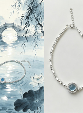 S925纯银海蓝宝竹节手链设计师款