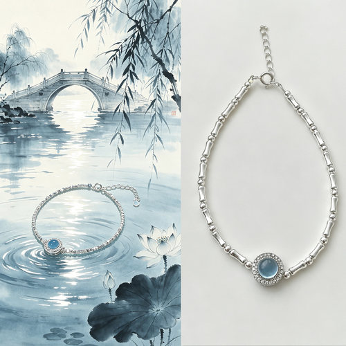S925纯银海蓝宝竹节手链设计师款
