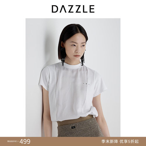 DAZZLE地素奥莱 25夏T恤拼接短袖设计感OL上衣女