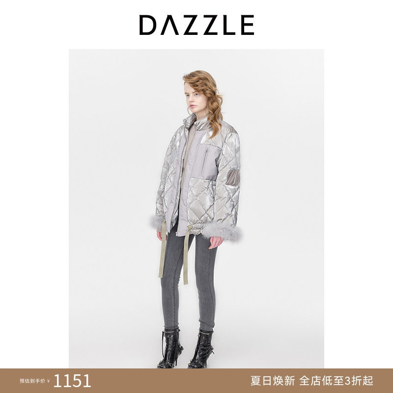 【奥莱专供】DAZZLE地素奥莱羽绒夹克冬复古拼接中长款羽绒服女