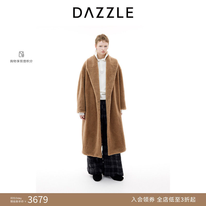 DAZZLE 地素奥莱大衣2025年冬季全羊毛土黄色毛呢外套