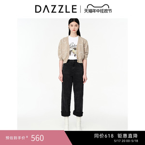 DAZZLE地素奥莱春季提花镂空短袖针织开衫毛衣上衣外套女