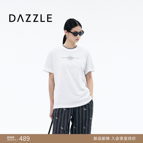 DAZZLE地素2026夏经典版型百搭简约烫钻短袖T恤