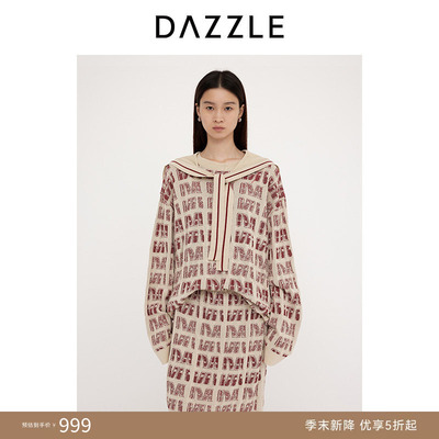 DAZZLE 地素奥莱毛衣2025年春季浅黄色针织披肩提花套衫