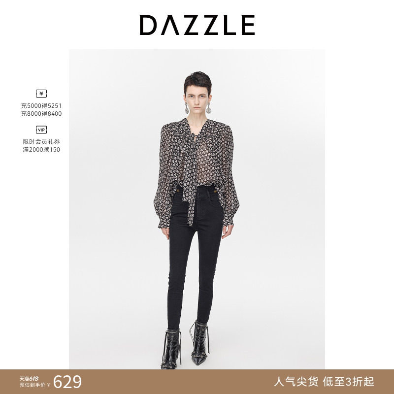 【奥莱专供】DAZZLE地素奥莱  衬衫春秋女装系带设计感雪纺上衣
