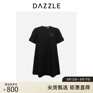 黑色法式 DAZZLE地素奥莱短袖 连衣裙春夏季 新款 简约A字短裙女