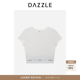 DAZZLE 地素奥莱毛衫短袖休闲通勤白色针织短袖套衫