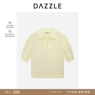 【人气尖货】DAZZLE 地素奥莱毛衫短袖夏季浅黄色针织短袖
