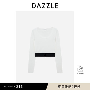 DAZZLE地素奧萊春秋通勤簡(jiǎn)約高級(jí)黑白撞色短款 毛衣內(nèi)搭女 彈力修身
