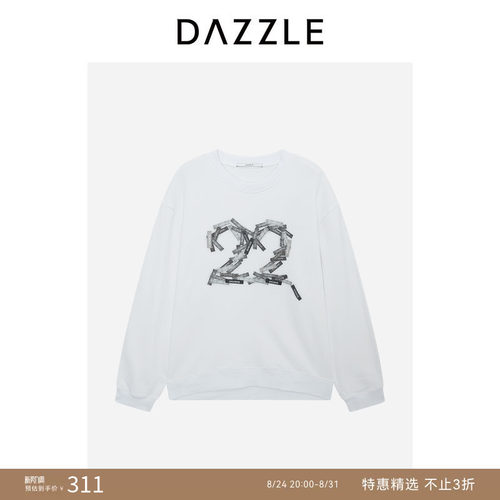 DAZZLE 地素奥莱卫衣漂白色印花绣花重工卫衣