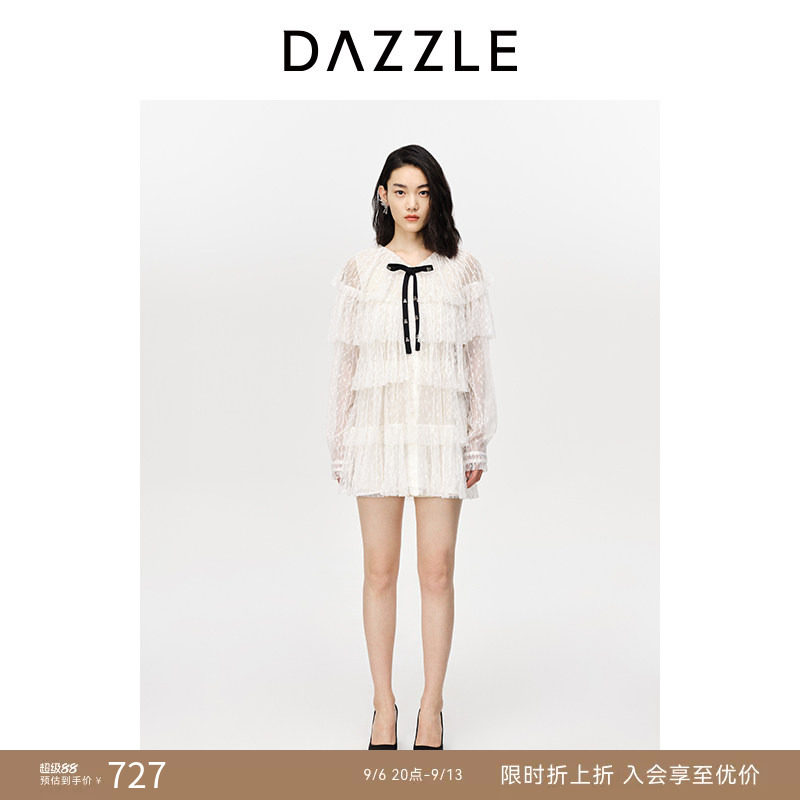 【人气尖货】刘雯同款DAZZLE地素奥莱白色蛋糕裙蕾丝蝴蝶结连衣裙图片