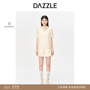 【奥莱专供】DAZZLE地素奥莱 春夏小翻领立体提花短袖连衣裙女