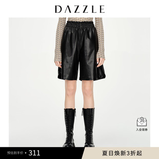 黑色仿皮弹力pu皮松紧腰短裤 DAZZLE地素奥莱 女2D1Q11A