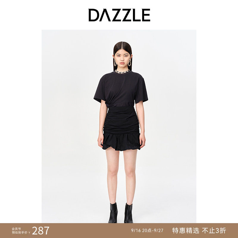 DAZZLE地素奥莱法式黑色褶皱设计感显瘦小众短裙半身裙女图片