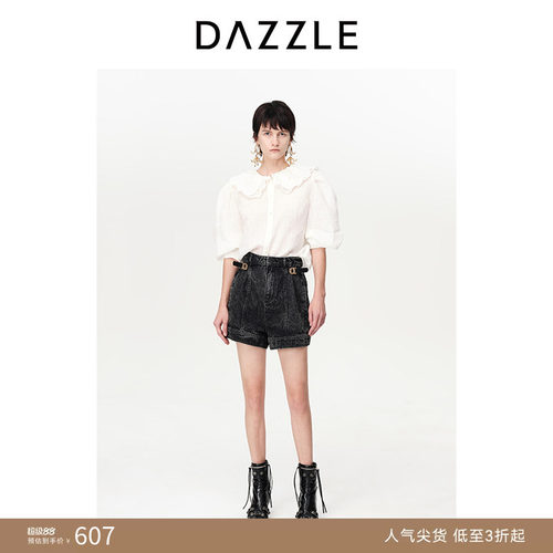 DAZZLE中袖亚麻地素绣花