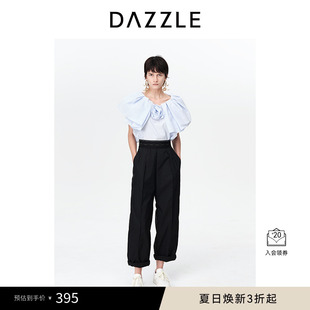 DAZZLE地素奥莱无袖 条纹立体裁剪领口玫瑰上衣女 衬衫 春秋装