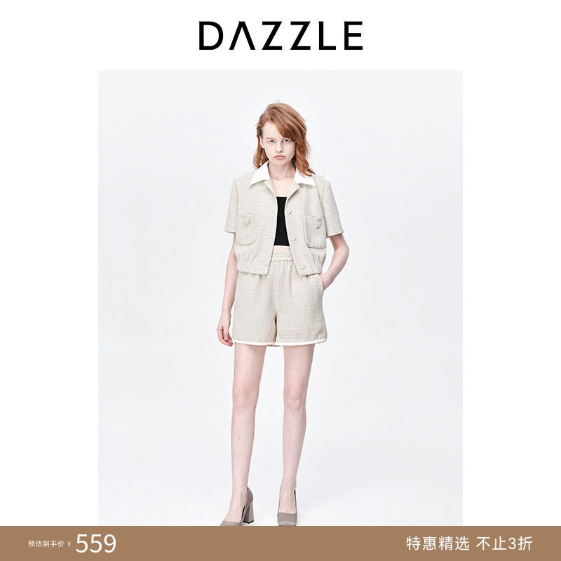 【奥莱专供】DAZZLE地素奥莱春夏装翻领小香风粗花呢外套上衣女