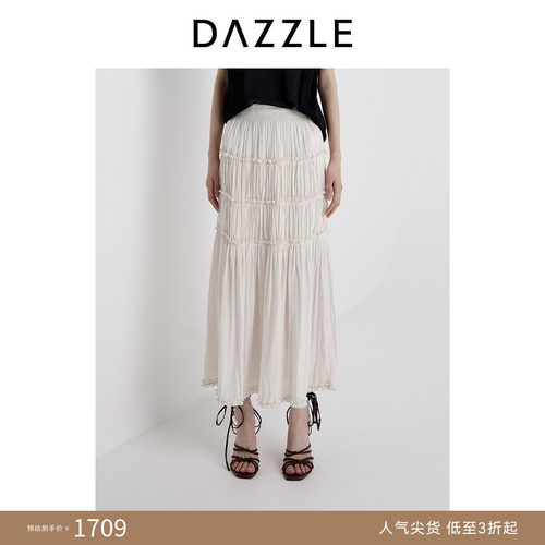 DAZZLE地素奥莱 半裙25夏重工打褶复古摩登芭蕾风流光半身裙