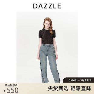 新款 DAZZLE地素奥莱 短袖 T恤春夏季 简约满印logo印花休闲上衣女