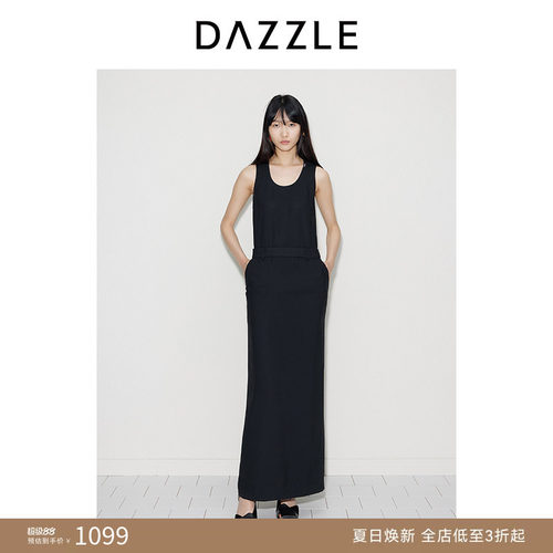 【刘雯同款】DAZZLE地素奥莱 连衣裙秋季女装黑色无袖长裙