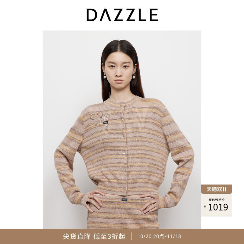 DAZZLE 地素奥莱毛衣2025年春季土黄色针织长袖开衫