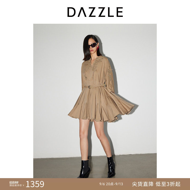 DAZZLE地素奥莱 连衣裙春秋女装深V镂空刺绣短裙图片