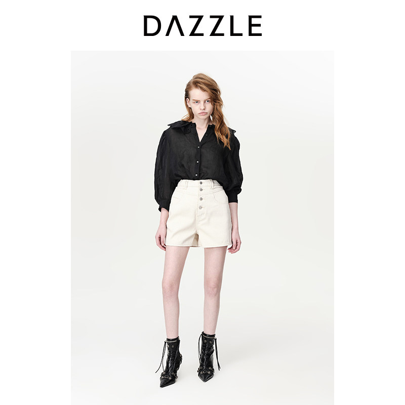 DAZZLE中袖亚麻地素绣花图片