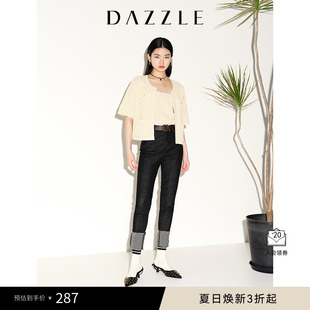 小脚牛仔裤 DAZZLE地素奥莱春夏小众毛边设计感卷边撞色修身 女