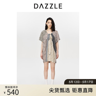 DAZZLE地素奥莱 宽松相拼复古印花连衣裙裙子女2D2O44969