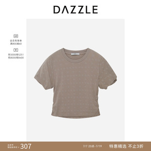 【人气尖货】DAZZLE 地素奥莱短袖T恤夏季浅卡其色LOGO印花T恤