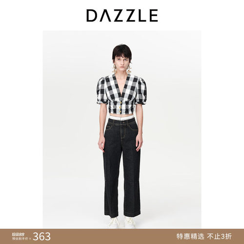 DAZZLE地素黑色直筒牛仔裤