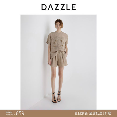 DAZZLE地素奥莱 夏季短裤老钱松弛亚麻短裤