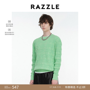 RAZZLE地素奥莱男装长袖毛衣春季浅绿色针织老花长袖毛衫