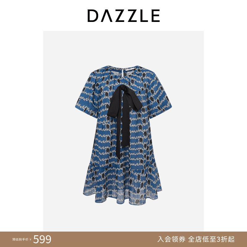 【奥莱专供】DAZZLE地素奥莱印花短袖连衣裙春夏装休闲裙子短裙女